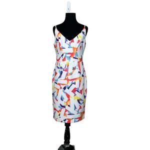 Black Halo White Vibrant Print Liaison Jevette Sheath Dress Size 6